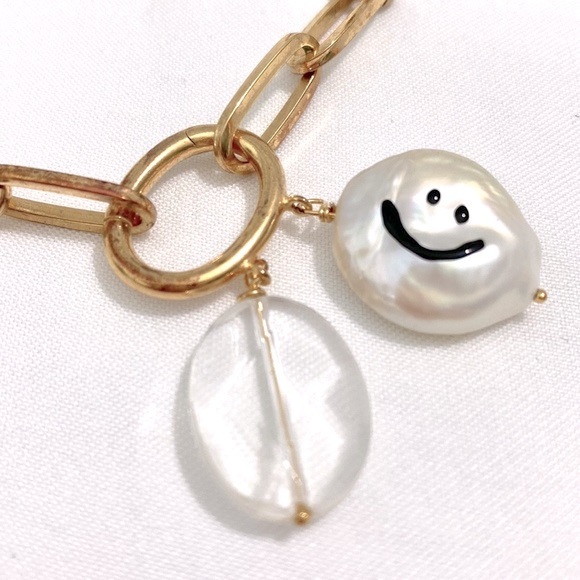 MAISON IREM 18K Vermeil Freshwater Cultured Pearl Chunky Smiley Bracelet - Picture 7 of 17